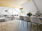 Vorschlag Wohn-Esszimmer_Möblierungsvorschlag - Exklusive 2 Zi-Whg + vorbereiten Spitzgeschoss erweiterbar auf 3 oder 4 Zimmer, Garten, Stellplatz