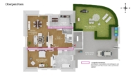 3D-Grundriss-1OG-tragende Innenwände - Exklusive 2 Zi-Whg + vorbereiten Spitzgeschoss erweiterbar auf 3 oder 4 Zimmer, Garten, Stellplatz