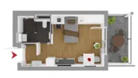 3D-Grundriss - 1-Zi-Appartment