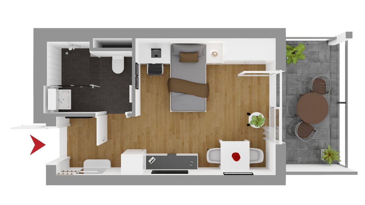 3D-Grundriss - 1-Zi-Appartment