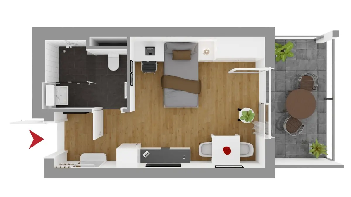3D-Grundriss - 1-Zi-Appartment