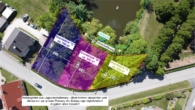 Draufsicht alle GS blau-pink-gelb - Herrliches Baugrundstück im fränkischen Seenland am See! Ab ca. 425m² für Ihr Traumhaus!