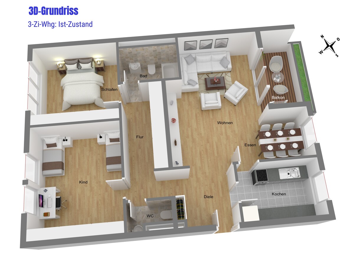 Grundriss 3-Zi-Whg (Ist)